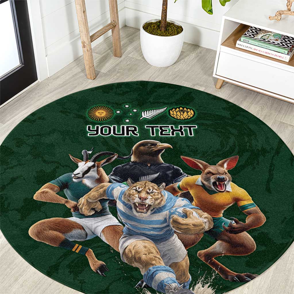 Custom Rugby Southern Hemisphere Round Carpet Argentina AUNZ South Africa Mascot Green - Polynesian Pride