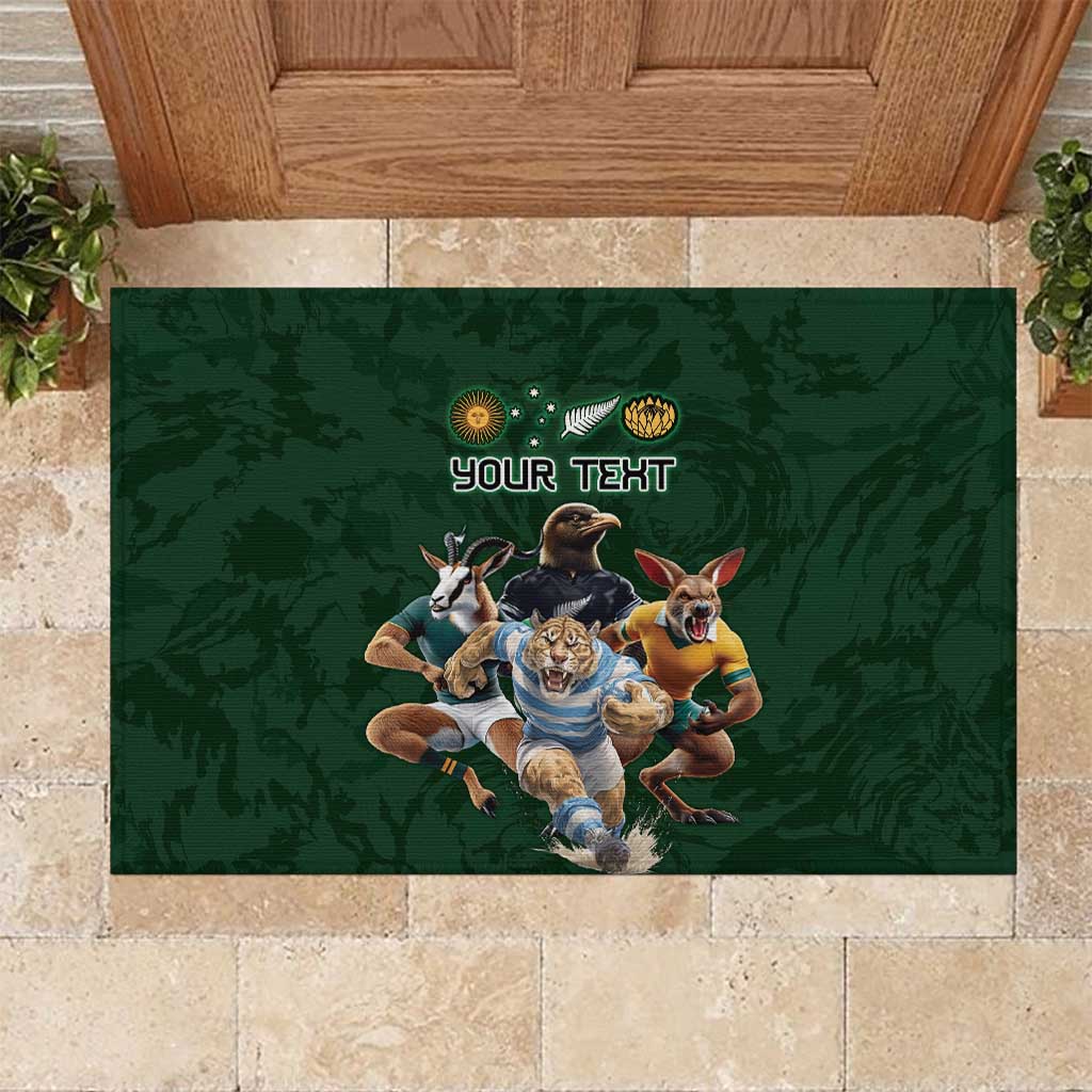 Custom Rugby Southern Hemisphere Rubber Doormat Argentina AUNZ South Africa Mascot Green LT9 Green - Polynesian Pride