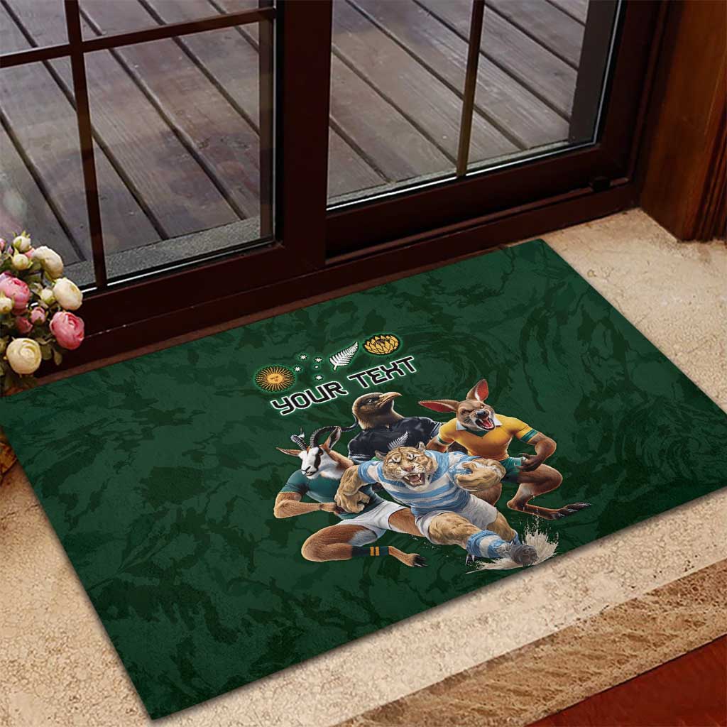 Custom Rugby Southern Hemisphere Rubber Doormat Argentina AUNZ South Africa Mascot Green LT9 - Polynesian Pride