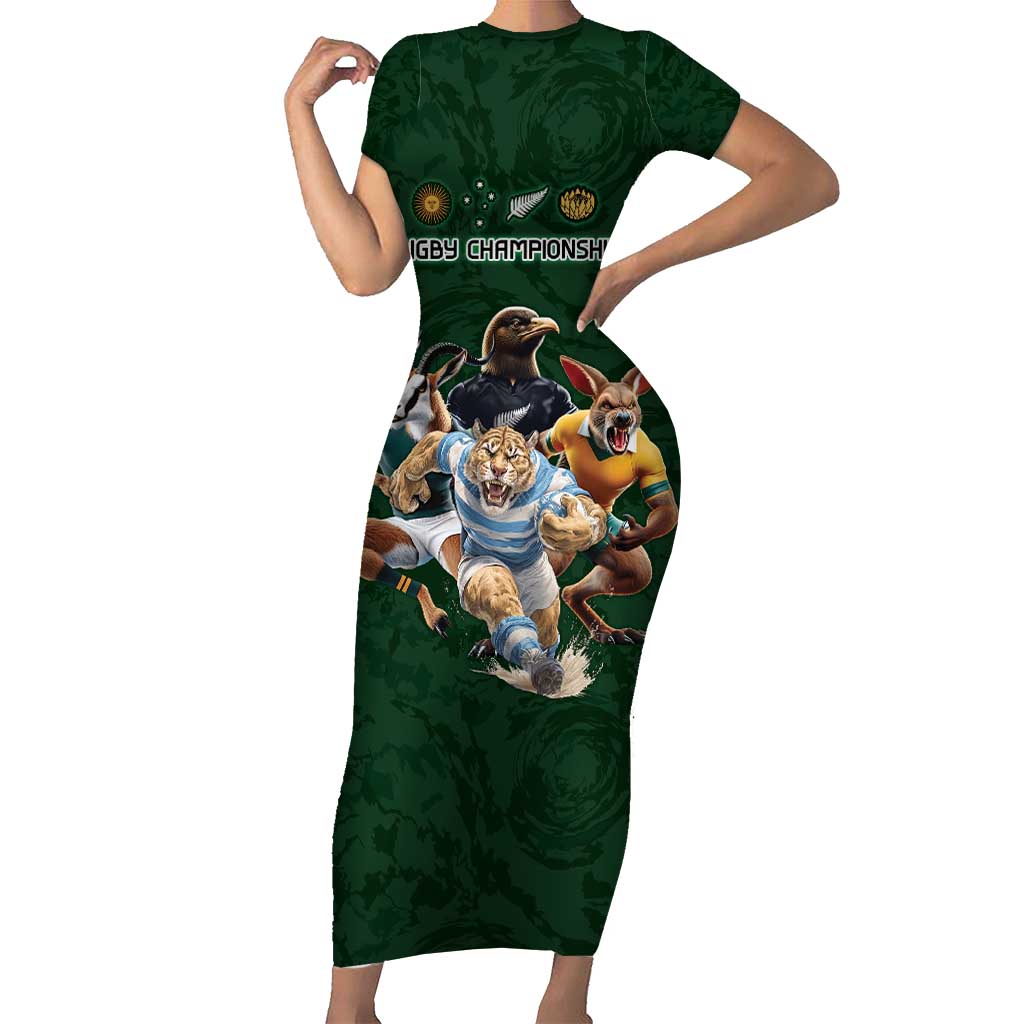 Custom Rugby Southern Hemisphere Short Sleeve Bodycon Dress Argentina AUNZ South Africa Mascot Green - Polynesian Pride