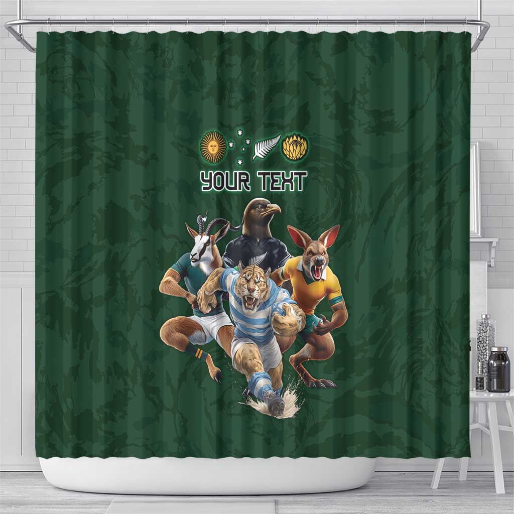 Custom Rugby Southern Hemisphere Shower Curtain Argentina AUNZ South Africa Mascot Green - Polynesian Pride