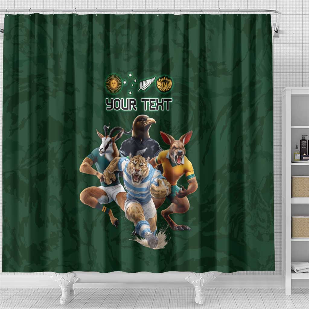 Custom Rugby Southern Hemisphere Shower Curtain Argentina AUNZ South Africa Mascot Green - Polynesian Pride