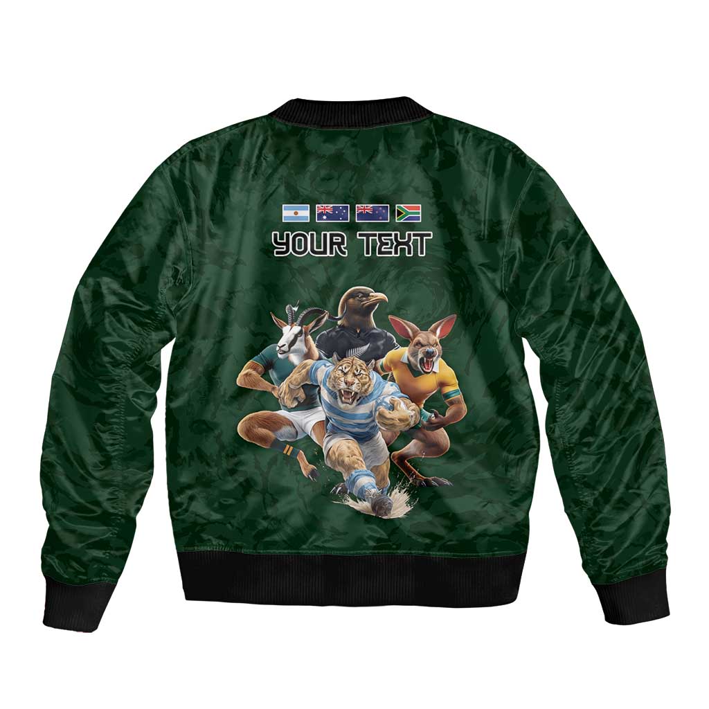 Custom Rugby Southern Hemisphere Sleeve Zip Bomber Jacket Argentina AUNZ South Africa Mascot Green - Polynesian Pride