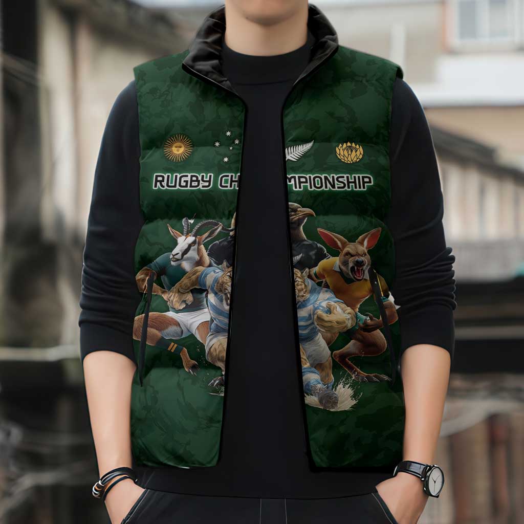Custom Rugby Southern Hemisphere Sleeveless Puffer Jacket Argentina AUNZ South Africa Mascot Green LT9 - Polynesian Pride