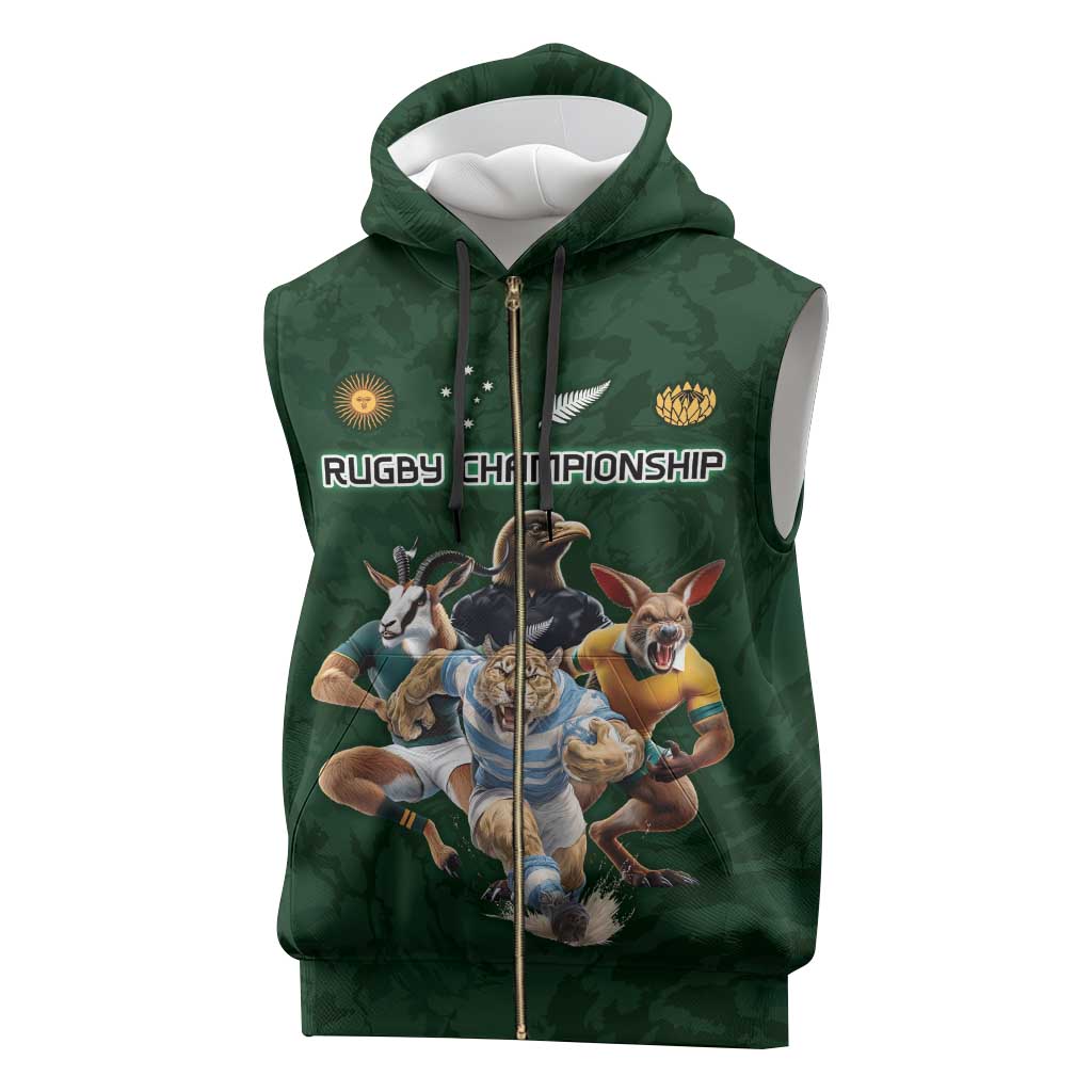Custom Rugby Southern Hemisphere Sleeveless Zip Hoodie Argentina AUNZ South Africa Mascot Green - Polynesian Pride
