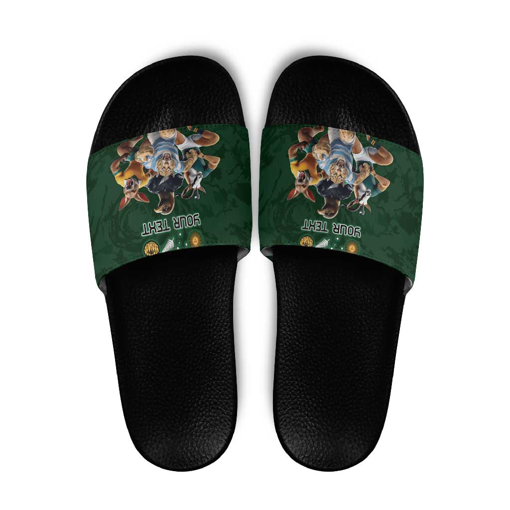 Custom Rugby Southern Hemisphere Slide Sandals Argentina AUNZ South Africa Mascot Green LT9 Green - Polynesian Pride
