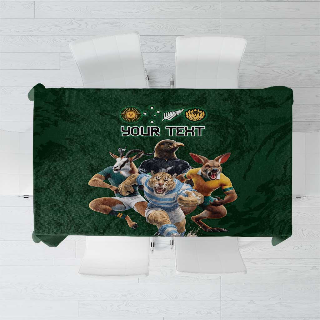 Custom Rugby Southern Hemisphere Tablecloth Argentina AUNZ South Africa Mascot Green LT9 Green - Polynesian Pride