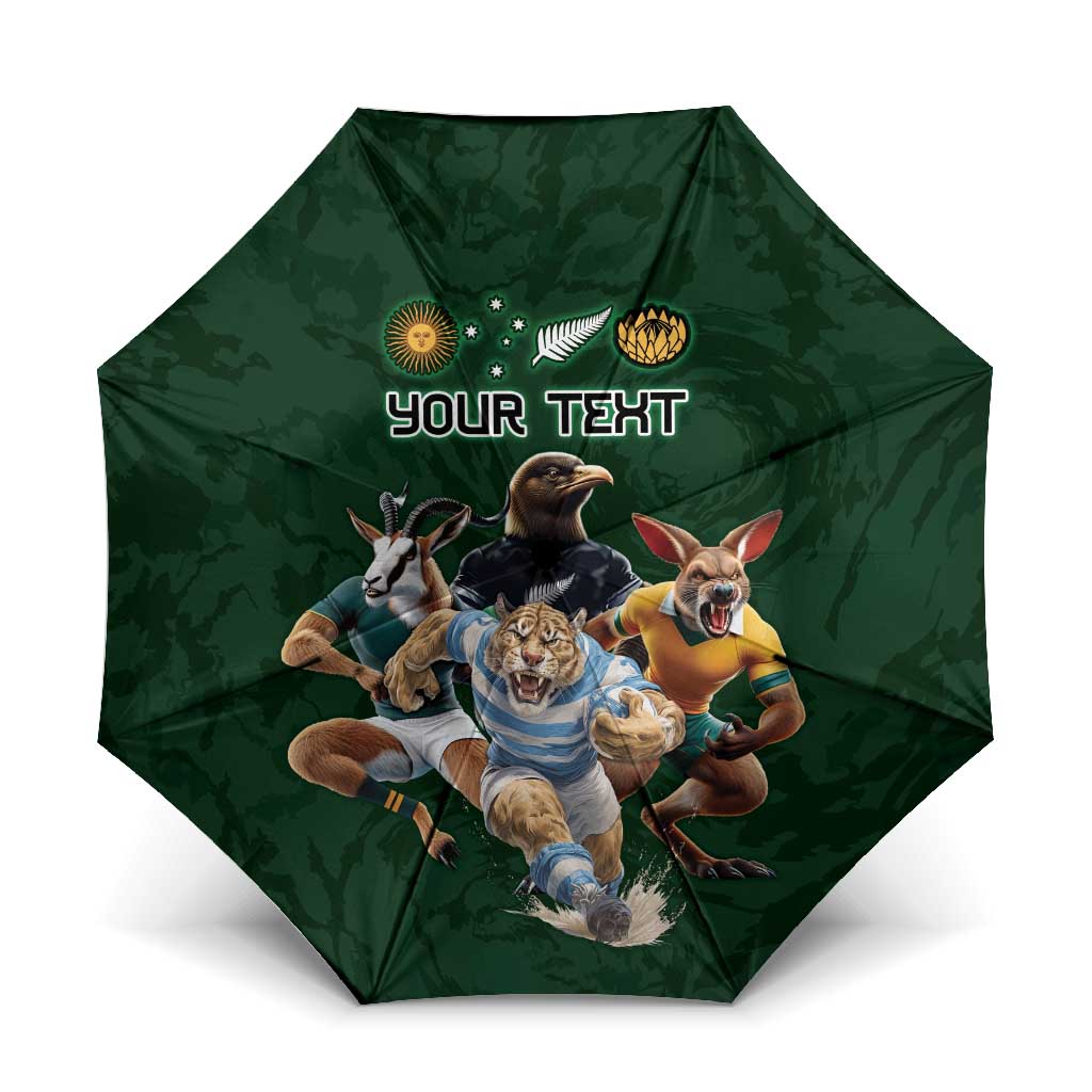 Custom Rugby Southern Hemisphere Umbrella Argentina AUNZ South Africa Mascot Green LT9 One Size Folded 11.42 inch Opened Diameter 37.4 inch Green - Polynesian Pride