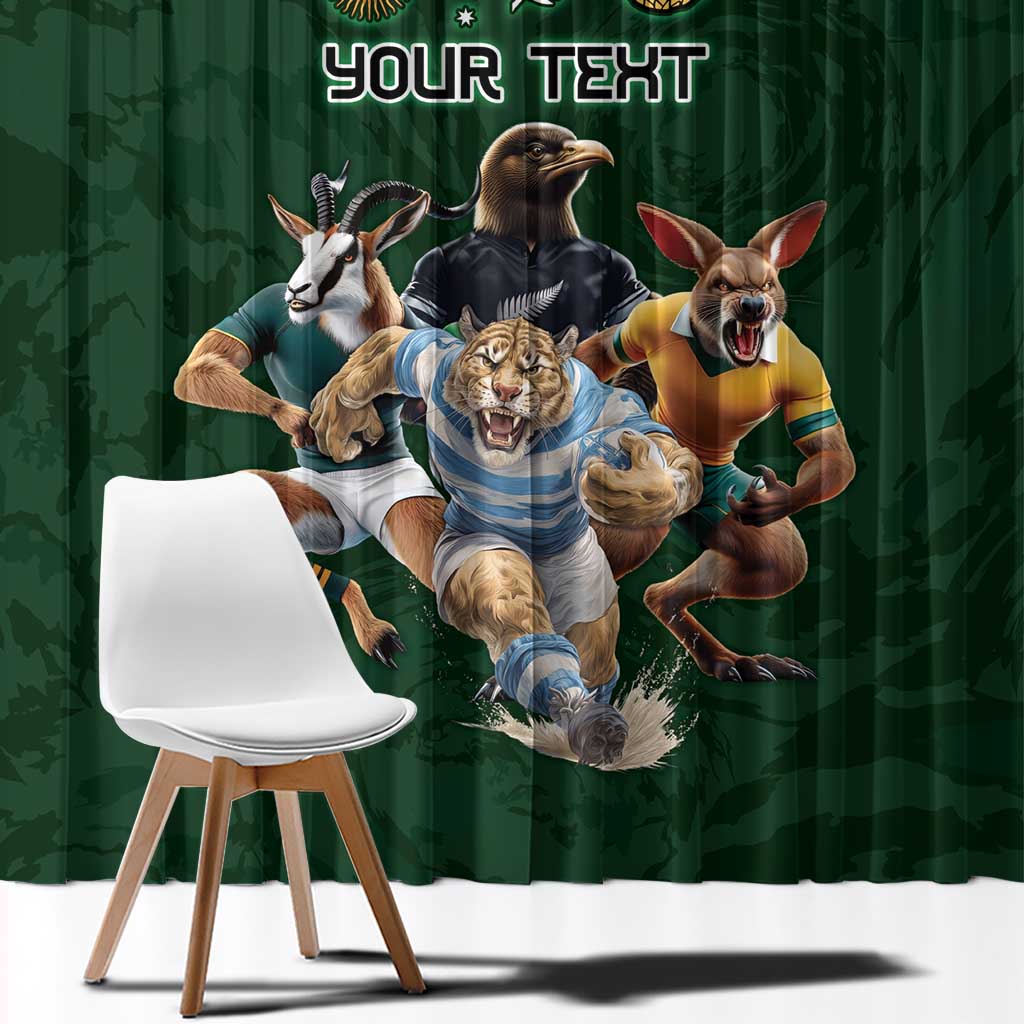 Custom Rugby Southern Hemisphere Window Curtain Argentina AUNZ South Africa Mascot Green - Polynesian Pride