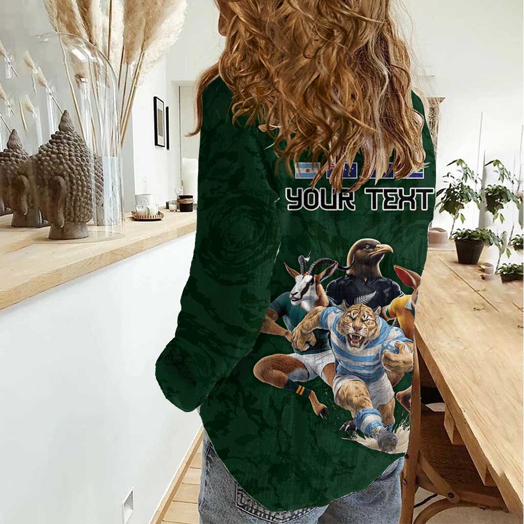 Custom Rugby Southern Hemisphere Women Casual Shirt Argentina AUNZ South Africa Mascot Green - Polynesian Pride