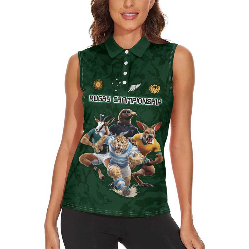 Custom Rugby Southern Hemisphere Women Sleeveless Polo Shirt Argentina AUNZ South Africa Mascot Green - Polynesian Pride
