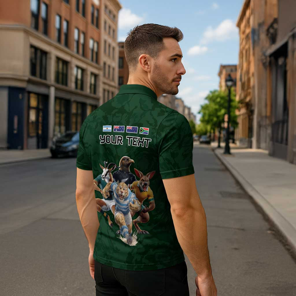 Custom Rugby Southern Hemisphere Zipper Polo Shirt Argentina AUNZ South Africa Mascot Green - Polynesian Pride