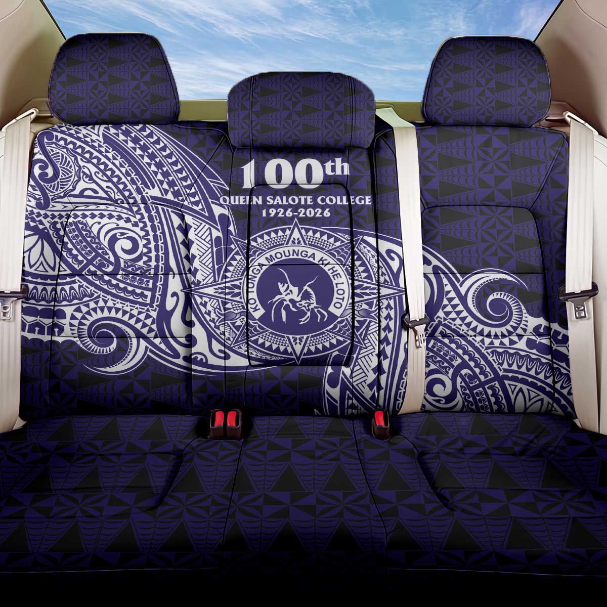 Tonga Queen Salote College 100th Years Back Car Seat Cover Est 1926 Tongan Ngatu Tapa - Polynesian Pride