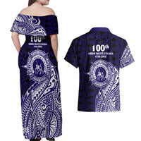 Tonga Queen Salote College 100th Years Couples Matching Off Shoulder Maxi Dress and Hawaiian Shirt Est 1926 Tongan Ngatu Tapa - Polynesian Pride