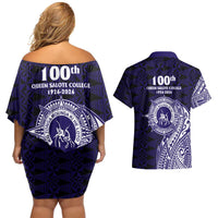 Tonga Queen Salote College 100th Years Couples Matching Off Shoulder Short Dress and Hawaiian Shirt Est 1926 Tongan Ngatu Tapa - Polynesian Pride