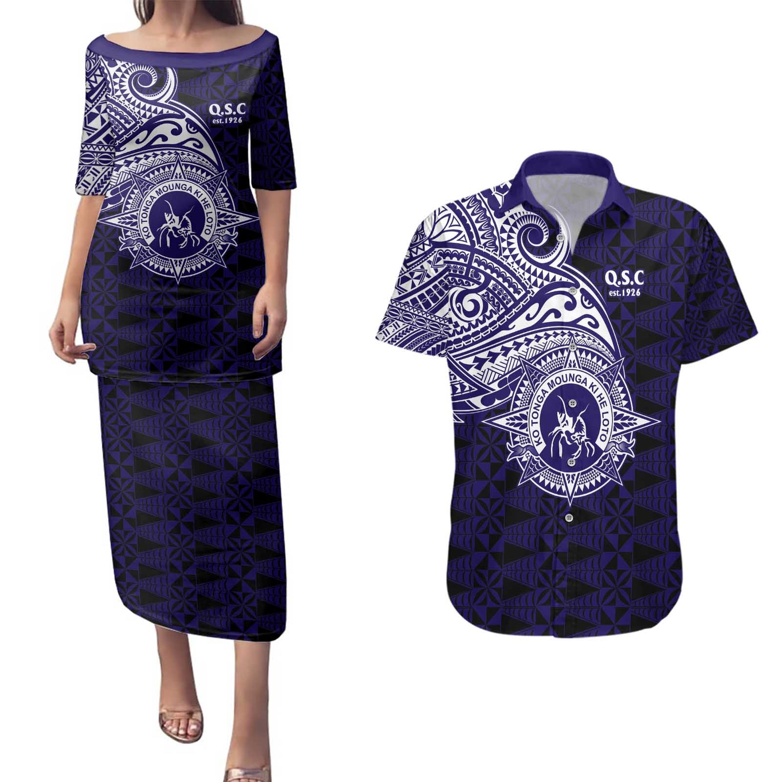 Tonga Queen Salote College 100th Years Couples Matching Puletasi and Hawaiian Shirt Est 1926 Tongan Ngatu Tapa - Polynesian Pride