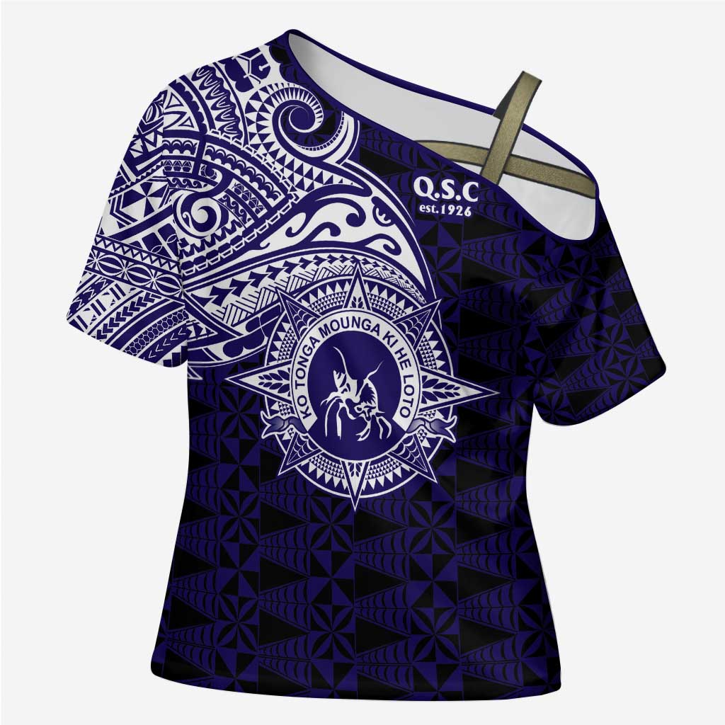 Tonga Queen Salote College 100th Years Cross Shoulder Shirt Est 1926 Tongan Ngatu Tapa - Polynesian Pride