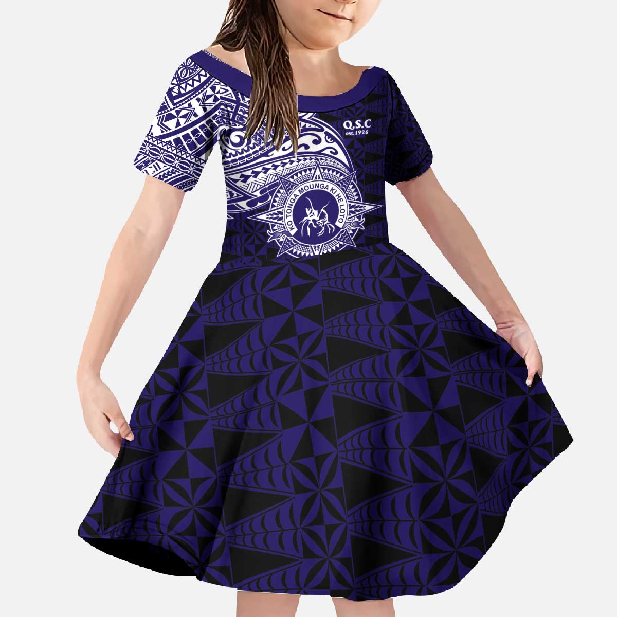 Tonga Queen Salote College 100th Years Family Matching Off The Shoulder Long Sleeve Dress and Hawaiian Shirt Est 1926 Tongan Ngatu Tapa - Polynesian Pride