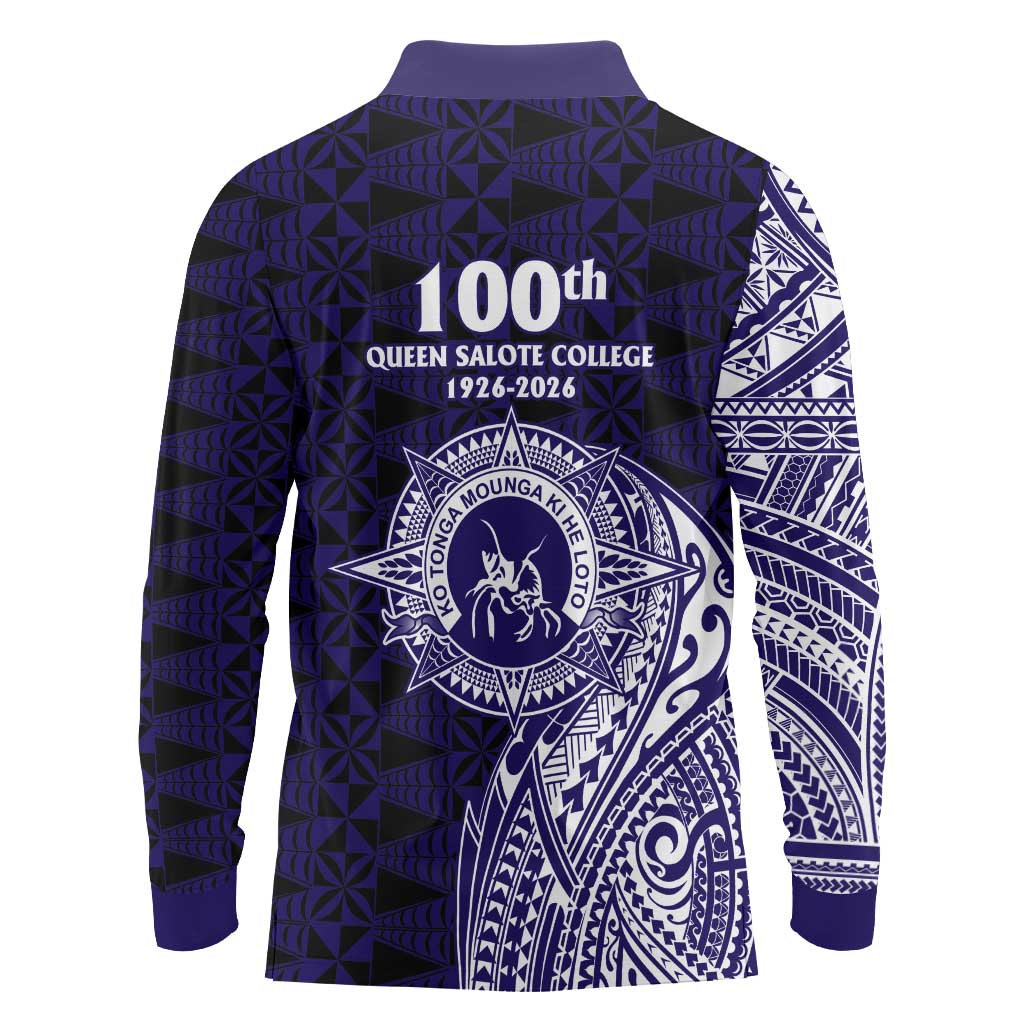 Tonga Queen Salote College 100th Years Long Sleeve Polo Shirt Est 1926 Tongan Ngatu Tapa - Polynesian Pride