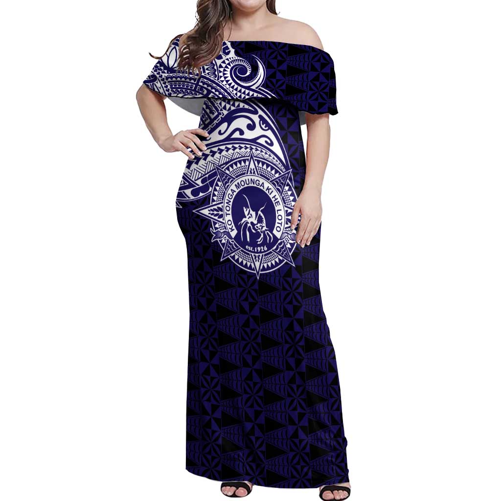 Tonga Queen Salote College 100th Years Off Shoulder Maxi Dress Est 1926 Tongan Ngatu Tapa - Polynesian Pride