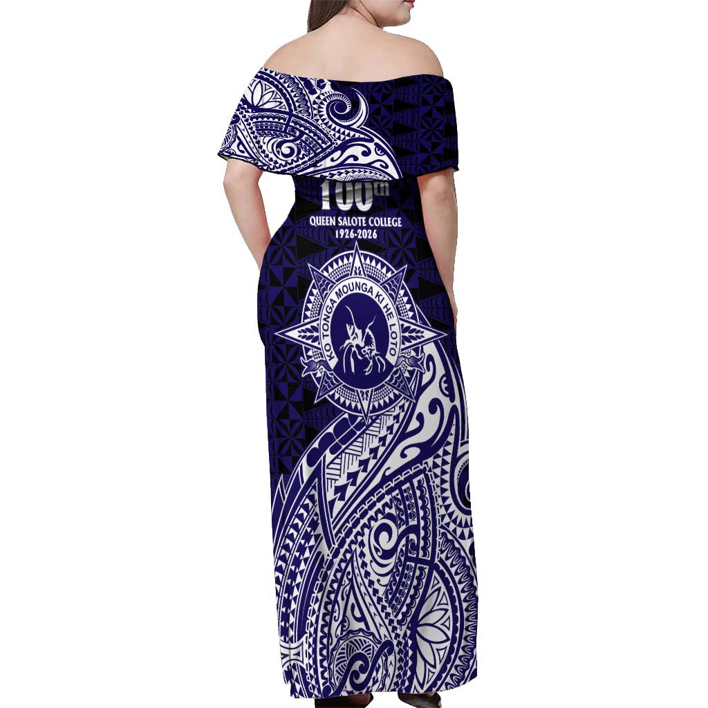 Tonga Queen Salote College 100th Years Off Shoulder Maxi Dress Est 1926 Tongan Ngatu Tapa - Polynesian Pride
