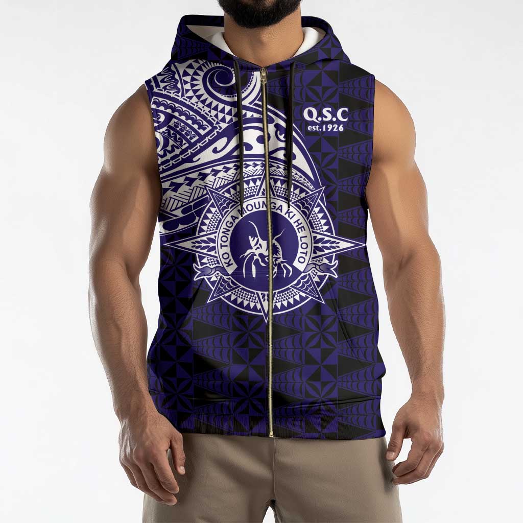 Tonga Queen Salote College 100th Years Sleeveless Zip Hoodie Est 1926 Tongan Ngatu Tapa - Polynesian Pride