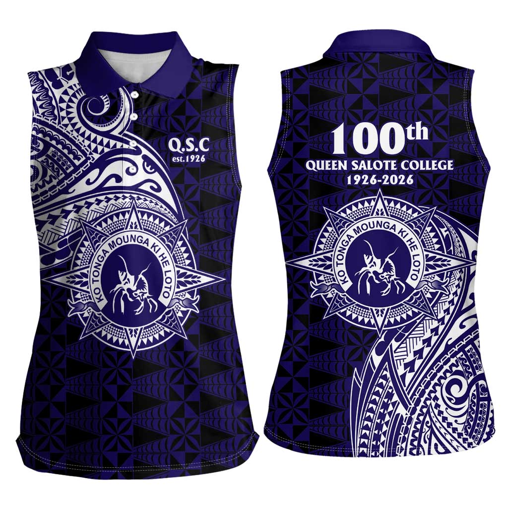 Tonga Queen Salote College 100th Years Women Sleeveless Polo Shirt Est 1926 Tongan Ngatu Tapa - Polynesian Pride