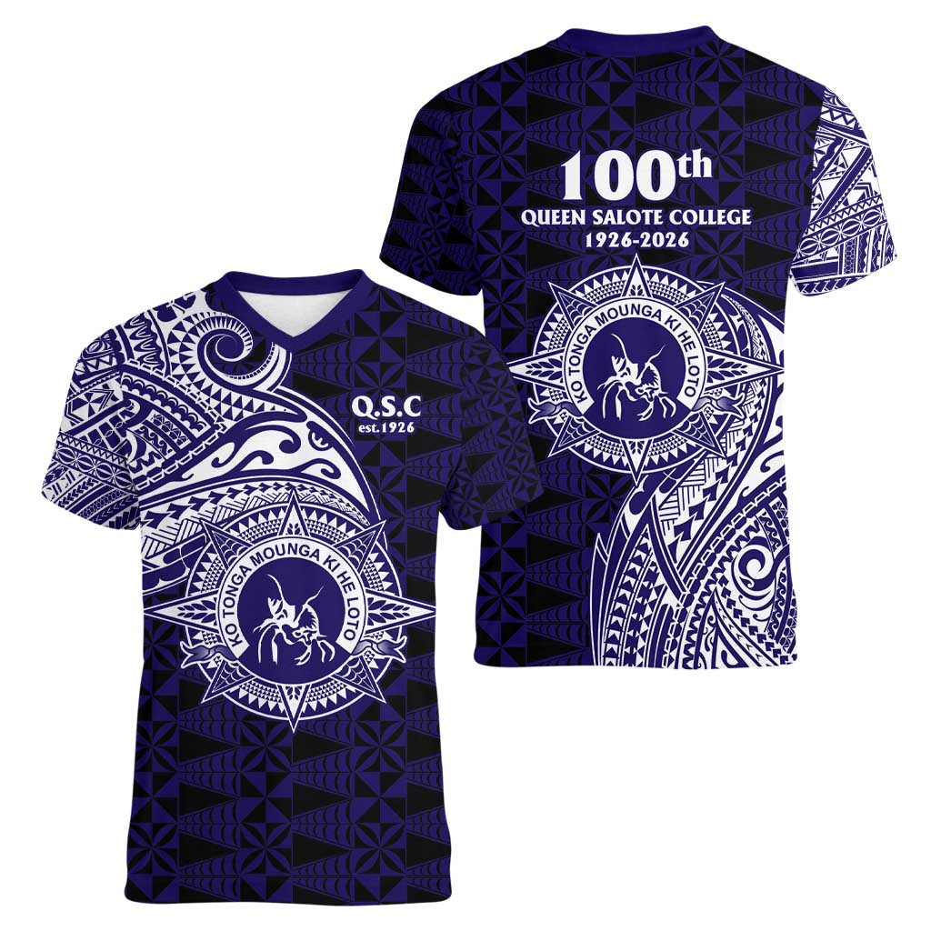 Tonga Queen Salote College 100th Years Women V-Neck T-Shirt Est 1926 Tongan Ngatu Tapa - Polynesian Pride