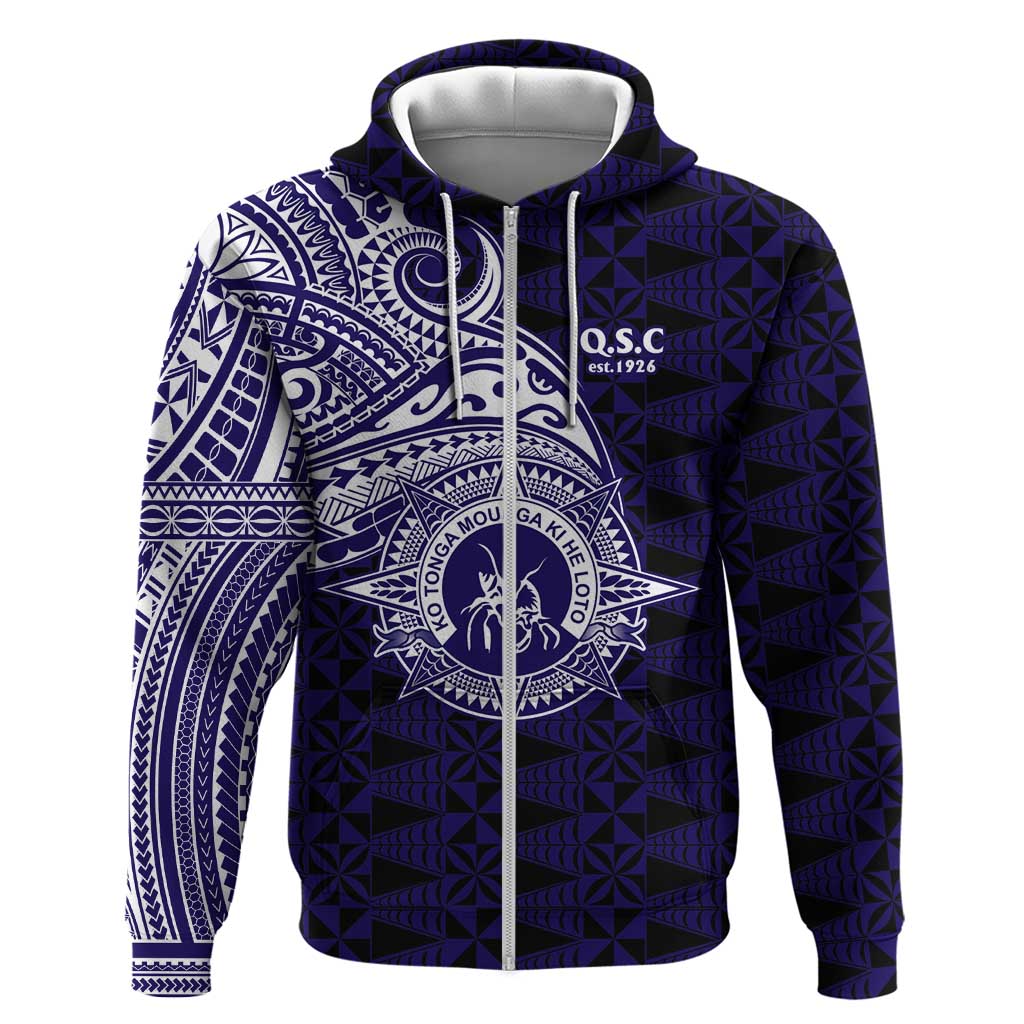 Tonga Queen Salote College 100th Years Zip Hoodie Est 1926 Tongan Ngatu Tapa - Polynesian Pride