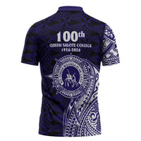 Tonga Queen Salote College 100th Years Zipper Polo Shirt Est 1926 Tongan Ngatu Tapa - Polynesian Pride