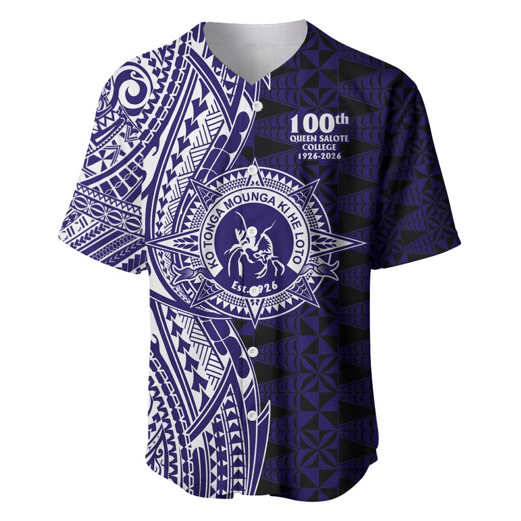 Tonga Queen Salote College 100th Years Baseball Jersey Blue Tonga Kupesi Uniquely Pacific Art - Polynesian Pride