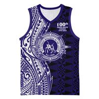 Tonga Queen Salote College 100th Years Basketball Jersey Blue Tonga Kupesi Uniquely Pacific Art - Polynesian Pride