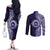 Tonga Queen Salote College 100th Years Couples Matching Off The Shoulder Long Sleeve Dress and Long Sleeve Button Shirt Blue Tonga Kupesi Uniquely Pacific Art - Polynesian Pride
