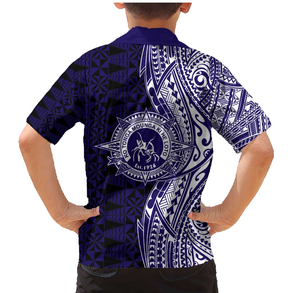 Tonga Queen Salote College 100th Years Family Matching Mermaid Dress and Hawaiian Shirt Blue Tonga Kupesi Uniquely Pacific Art - Polynesian Pride