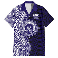 Tonga Queen Salote College 100th Years Family Matching Off The Shoulder Long Sleeve Dress and Hawaiian Shirt Blue Tonga Kupesi Uniquely Pacific Art - Polynesian Pride