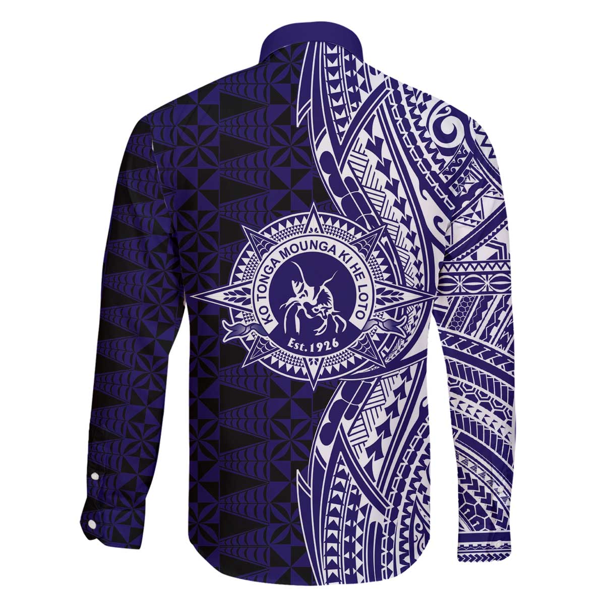 Tonga Queen Salote College 100th Years Family Matching Off The Shoulder Long Sleeve Dress and Hawaiian Shirt Blue Tonga Kupesi Uniquely Pacific Art - Polynesian Pride