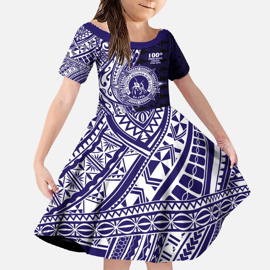 Tonga Queen Salote College 100th Years Family Matching Off Shoulder Maxi Dress and Hawaiian Shirt Blue Tonga Kupesi Uniquely Pacific Art - Polynesian Pride