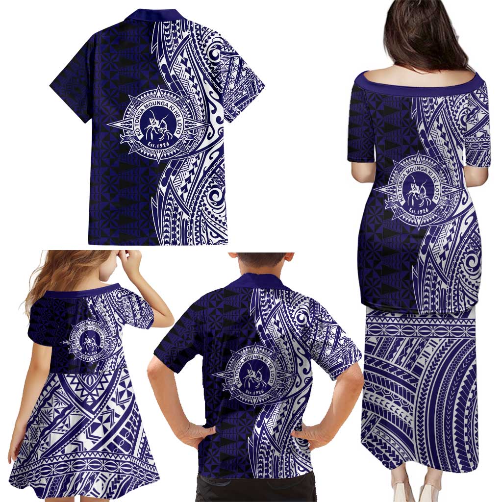 Tonga Queen Salote College 100th Years Family Matching Puletasi and Hawaiian Shirt Blue Tonga Kupesi Uniquely Pacific Art - Polynesian Pride