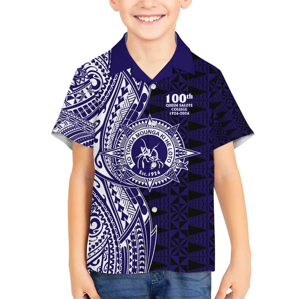 Tonga Queen Salote College 100th Years Family Matching Puletasi and Hawaiian Shirt Blue Tonga Kupesi Uniquely Pacific Art - Polynesian Pride