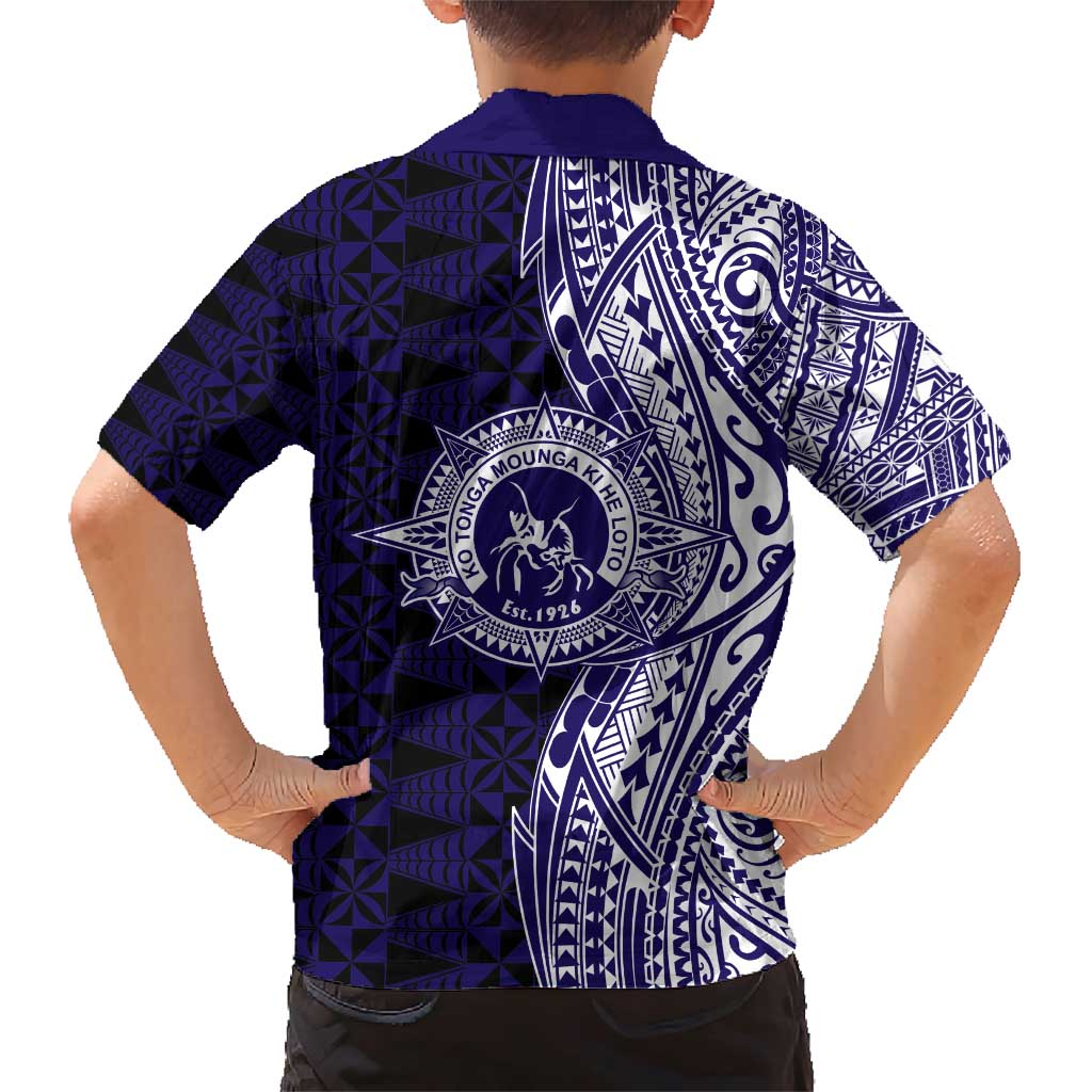 Tonga Queen Salote College 100th Years Family Matching Short Sleeve Bodycon Dress and Hawaiian Shirt Blue Tonga Kupesi Uniquely Pacific Art - Polynesian Pride