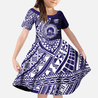 Tonga Queen Salote College 100th Years Family Matching Summer Maxi Dress and Hawaiian Shirt Blue Tonga Kupesi Uniquely Pacific Art - Polynesian Pride
