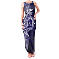 Tonga Queen Salote College 100th Years Family Matching Tank Maxi Dress and Hawaiian Shirt Blue Tonga Kupesi Uniquely Pacific Art - Polynesian Pride
