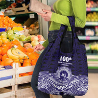 Tonga Queen Salote College 100th Years Grocery Bag Blue Tonga Kupesi Uniquely Pacific Art - Polynesian Pride