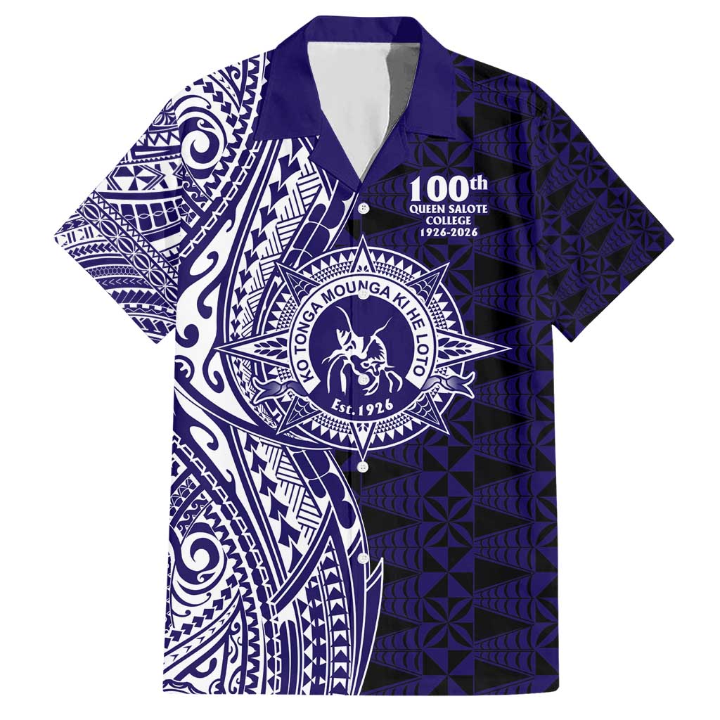 Tonga Queen Salote College 100th Years Hawaiian Shirt Blue Tonga Kupesi Uniquely Pacific Art - Polynesian Pride