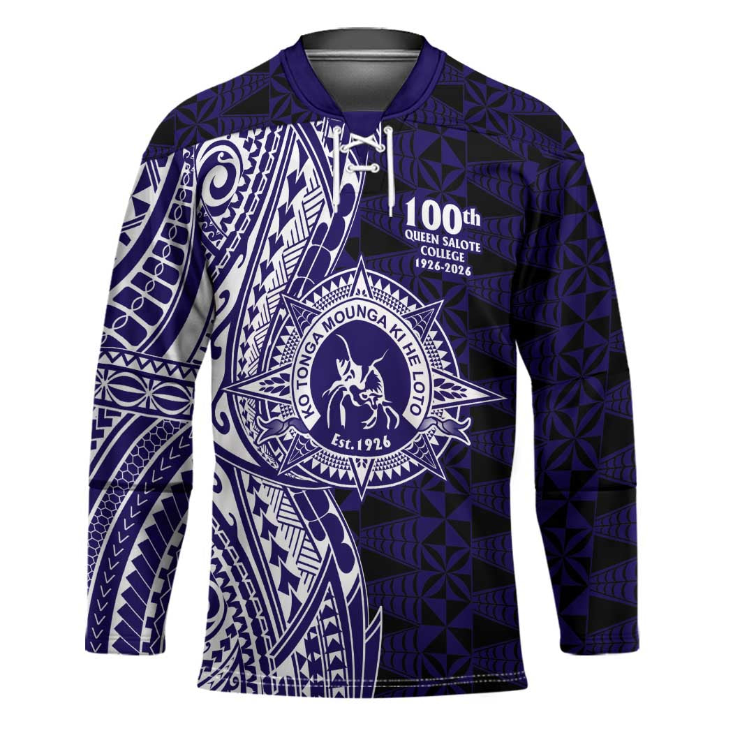 Tonga Queen Salote College 100th Years Hockey Jersey Blue Tonga Kupesi Uniquely Pacific Art - Polynesian Pride