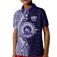 Tonga Queen Salote College 100th Years Kid Polo Shirt Blue Tonga Kupesi Uniquely Pacific Art - Polynesian Pride
