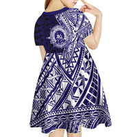 Tonga Queen Salote College 100th Years Kid Short Sleeve Dress Blue Tonga Kupesi Uniquely Pacific Art - Polynesian Pride