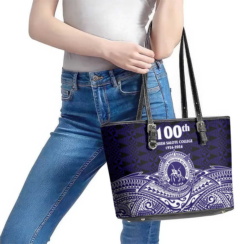 Tonga Queen Salote College 100th Years Leather Tote Bag Blue Tonga Kupesi Uniquely Pacific Art - Polynesian Pride
