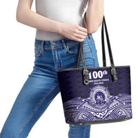 Tonga Queen Salote College 100th Years Leather Tote Bag Blue Tonga Kupesi Uniquely Pacific Art - Polynesian Pride