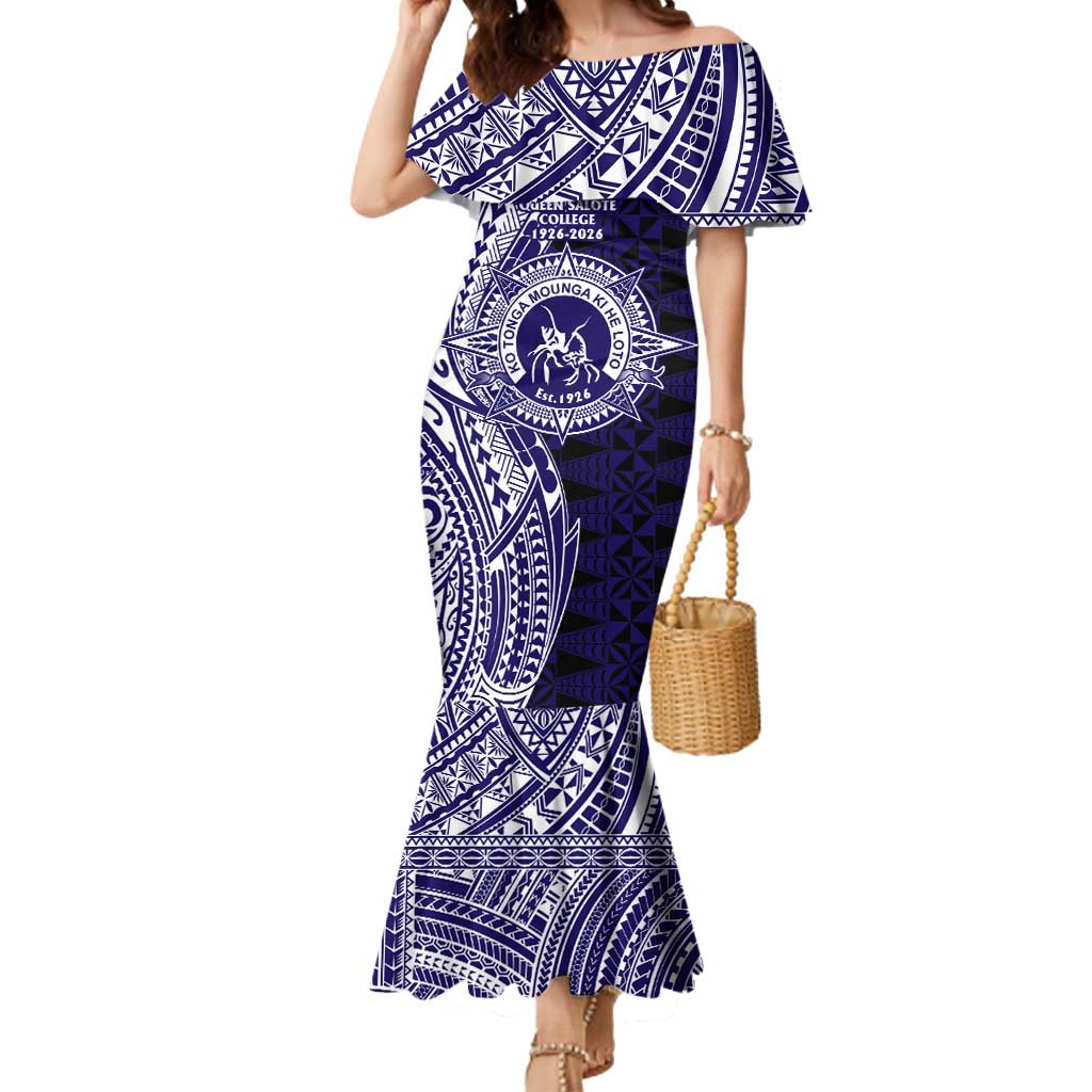 Tonga Queen Salote College 100th Years Mermaid Dress Blue Tonga Kupesi Uniquely Pacific Art - Polynesian Pride
